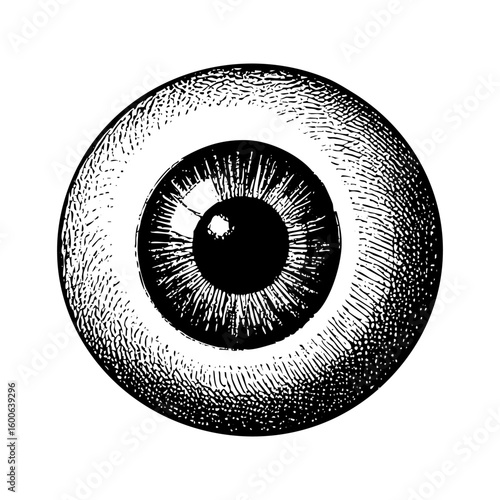 Human eye engraving black and white outline. Scratch board imitation.