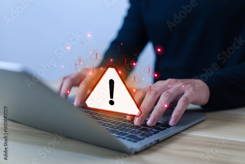 Quadro su tela Alert about cyber attacks on laptops, cyber attacks on computer networks, viruses, spyware, malware or malicious software