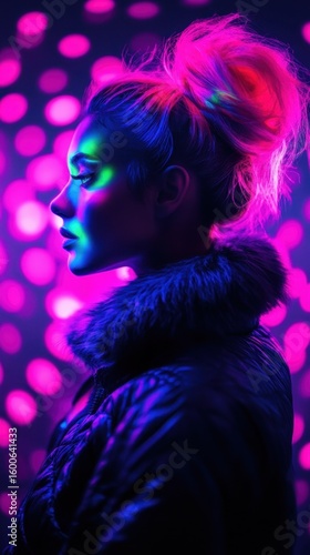 Vibrant portrait with colorful lighting effects.