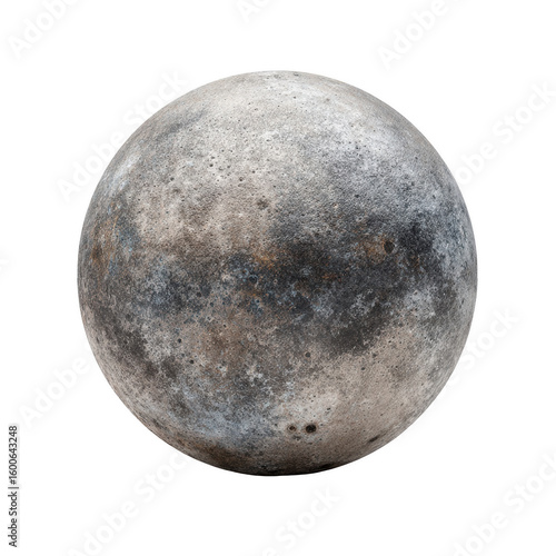 A textured grey sphere isolated on a transparent background