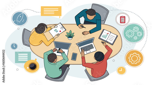 Diverse team brainstorming around a table, perfect for illustrating collaboration and teamwork in business presentations or websites.