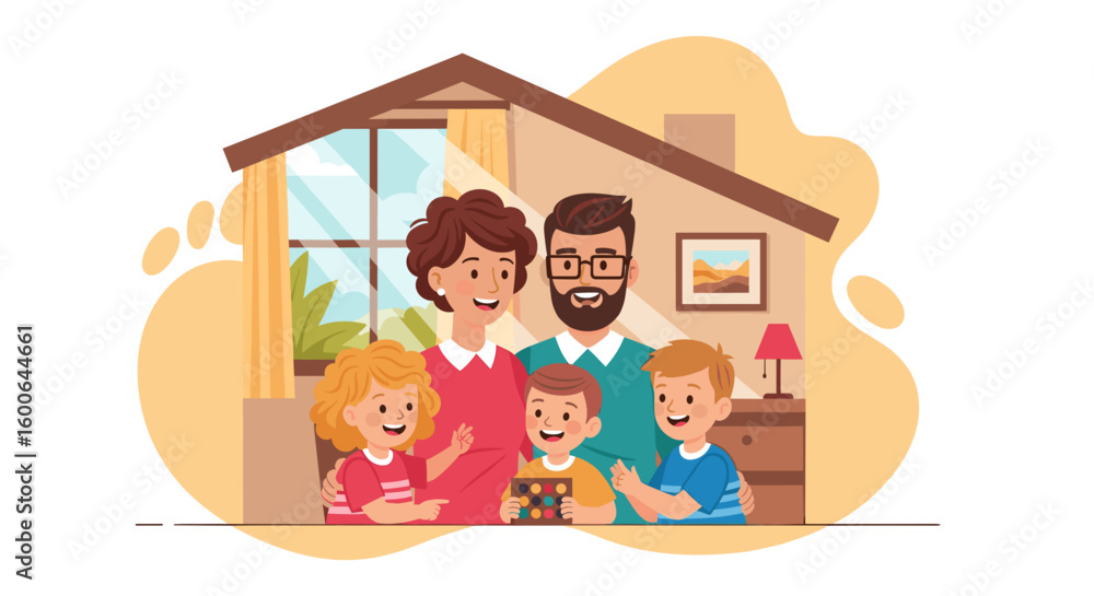Obraz premium Happy family at home, perfect for family blogs, websites, and brochures.