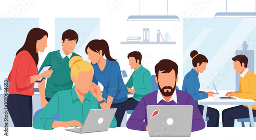 Diverse team of professionals collaborating in a modern office, perfect for website banners or marketing materials.