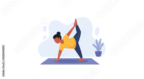 Woman practicing yoga at home - perfect for wellness websites and blogs.