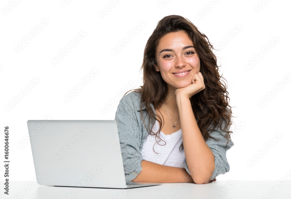 PNG Young woman with a laptop happy professional background. PNG Young woman with a laptop happy professional background.