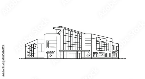 Modern Architectural Outline of a Commercial Building with Glass Facades