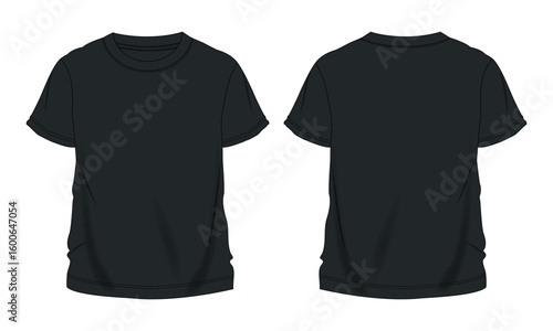 Short sleeve black color t shirt vector illustration template front and back