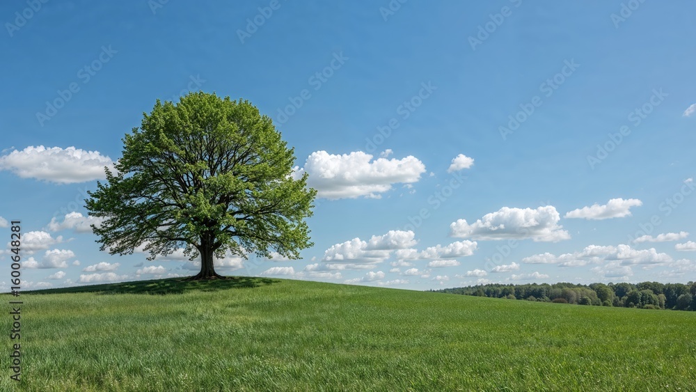 Obraz premium Solitary verdant tree amid agricultural land