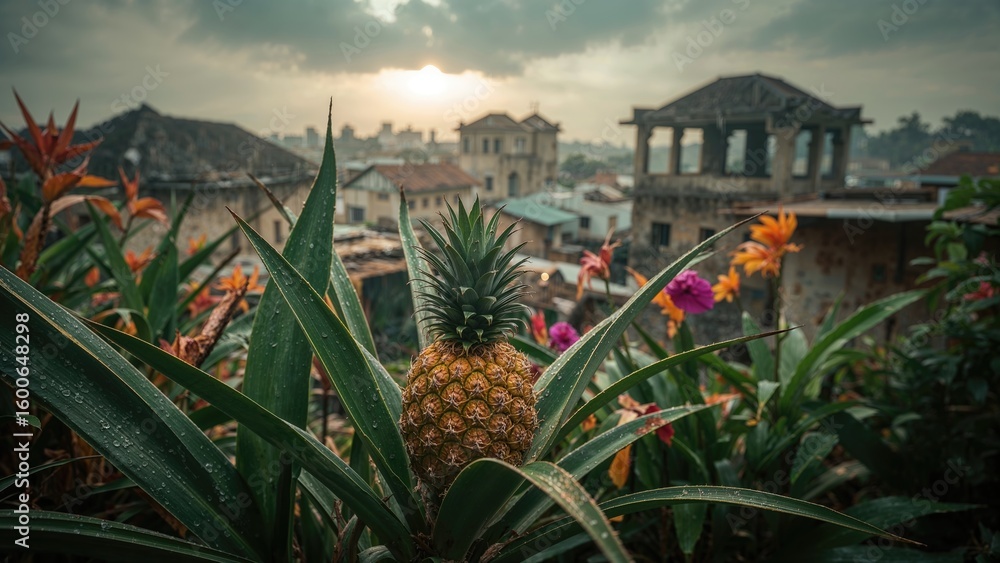 Fototapeta premium Tiny pineapple in the wet season