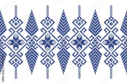 Cross stitch pattern concept showcasing traditional ethnic geometric pattern, Design for textile, background,carpet,wallpaper,clothing,wrapping,Batik,fabric,Vector illustration	
