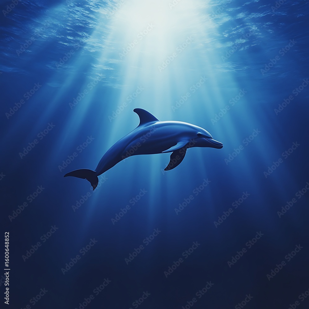 Fototapeta premium Dolphin beneath water surface with sunrays high resolution picture