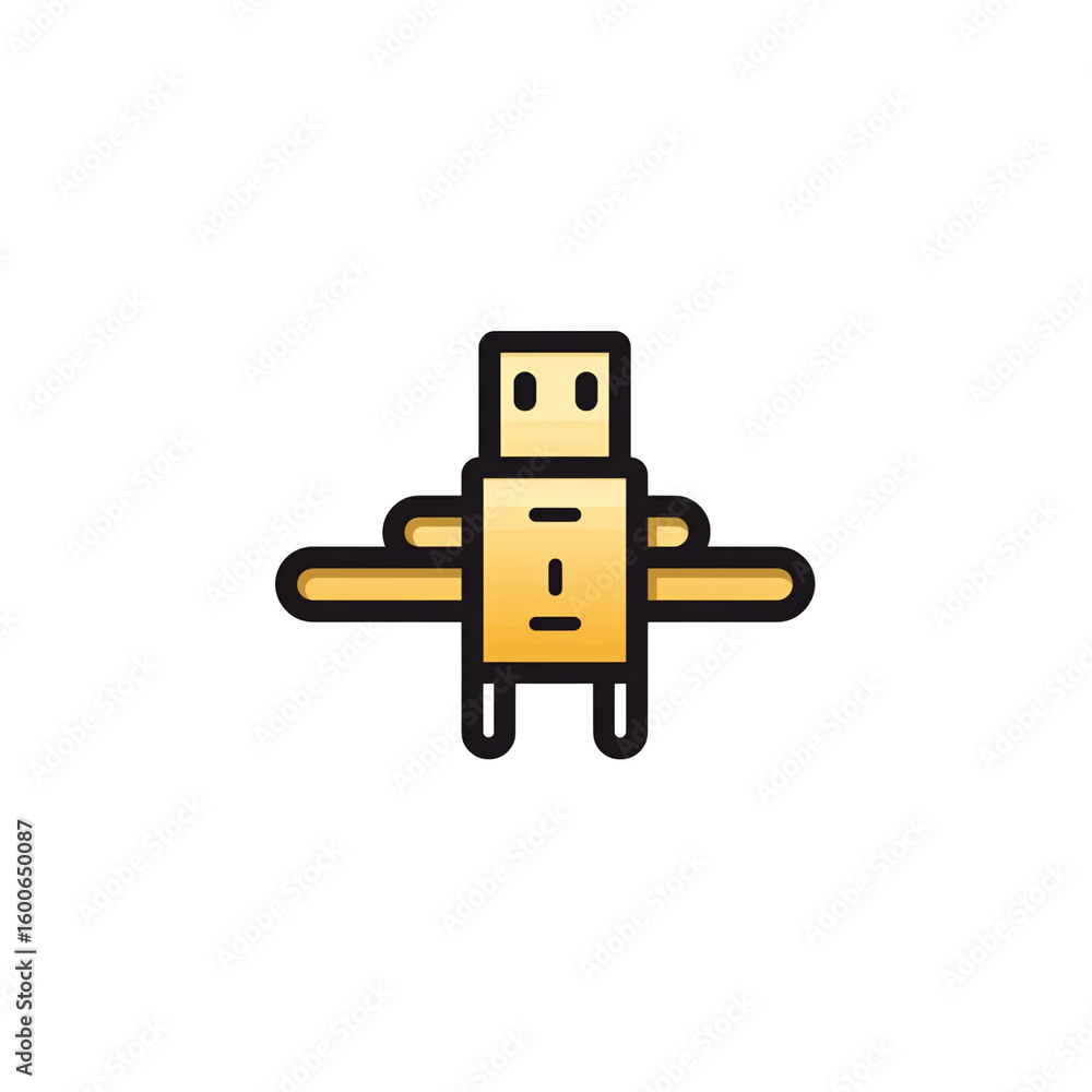 Cute cartoon USB figure with outstretched arms in a playful pose Cute cartoon USB figure with outstretched arms in a playful pose