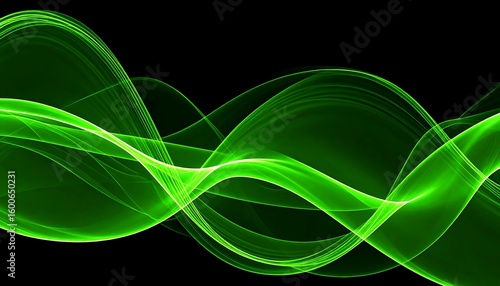 Abstract green waves on black background