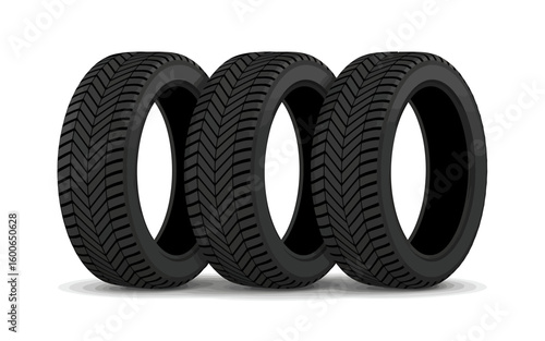 Three black bicycle tires with aggressive tread patterns