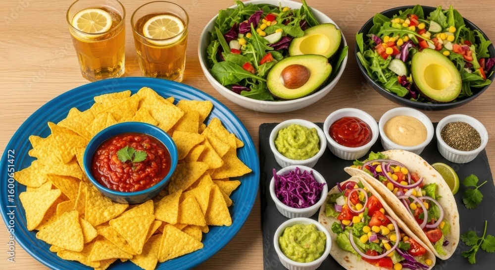 Mexican Cuisine Fiesta With Fresh Ingredients And Delicious Sauces Mexican Cuisine Fiesta With Fresh Ingredients And Delicious Sauces