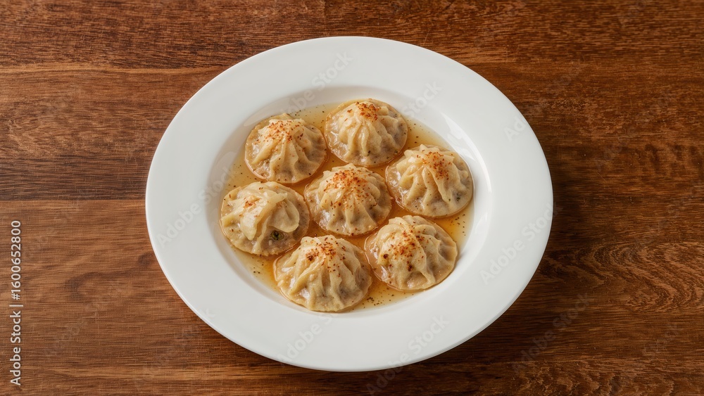 Meat-stuffed boiled dumplings displayed on a white surface Meat-stuffed boiled dumplings displayed on a white surface