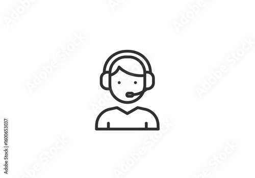 Simple Black Line Art Icon of Customer Service Representative