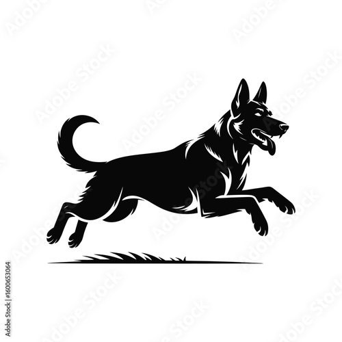 vector black german shepherd dog running silhouette animal pet illustration isolated on white background police guard canine breed design graphic