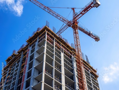 Under construction skyscraper with crane