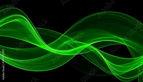 Abstract green wavy design on black background
