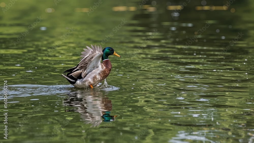 Fototapeta premium Anseriform bird settling on water