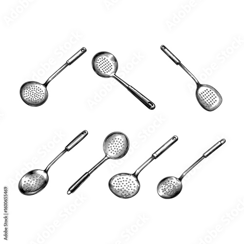 Skimmer Spoon Kitchen Utensil - Hand-Drawn Cooking Sketch Set