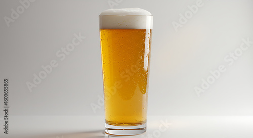 Wallpaper Mural A tall pint glass of golden beer with a foamy head, no label, placed on a white surface with soft lighting and white background Torontodigital.ca