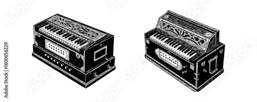 Harmonium - Indian Musical Instrument Vintage Engraving Set