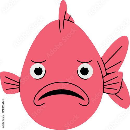 Illustration of a Disheartened Fish with a Sad Demeanor Showing Disappointment and Somber Feelings