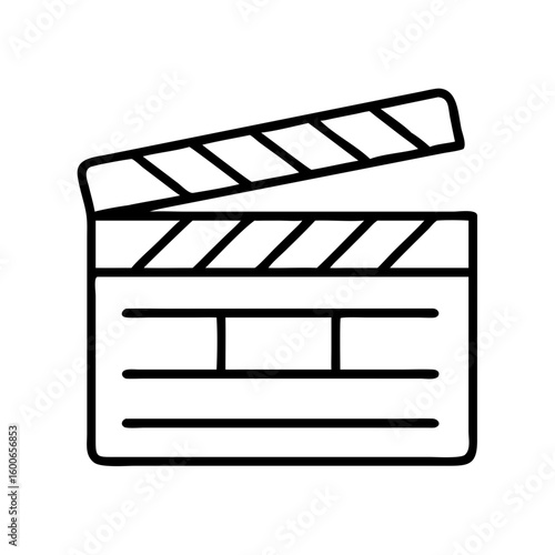 Vector art of a simple black and white line drawing of a film clapperboard a common tool used in movie production to mark scenes