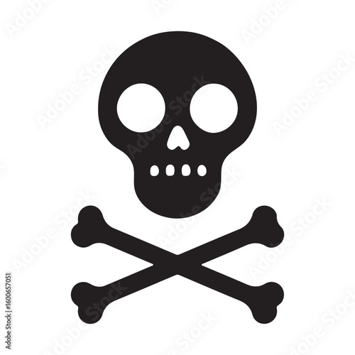 Retro hand drawn white skull and crossbones on a black pirate flag vintage poster design with a dark background