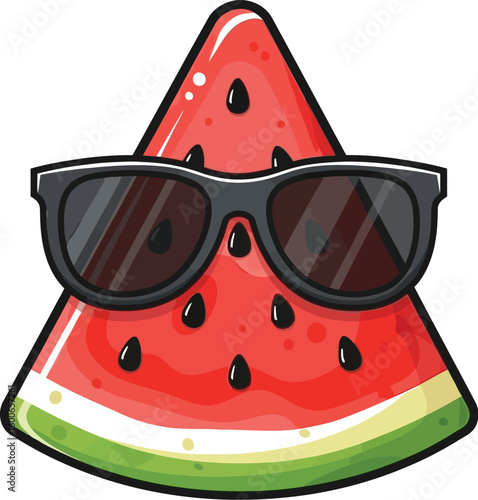 A whimsical watermelon slice wearing sunglasses offers a fun, summery vibe, perfect for designs needing a touch of playful fruit character and cool, refreshing summer themes.