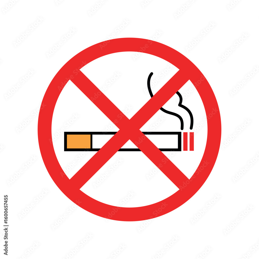 Obraz premium Universal prohibition sign for no smoking in restaurants rooms and public areas a clear isolated cigarette ban symbol