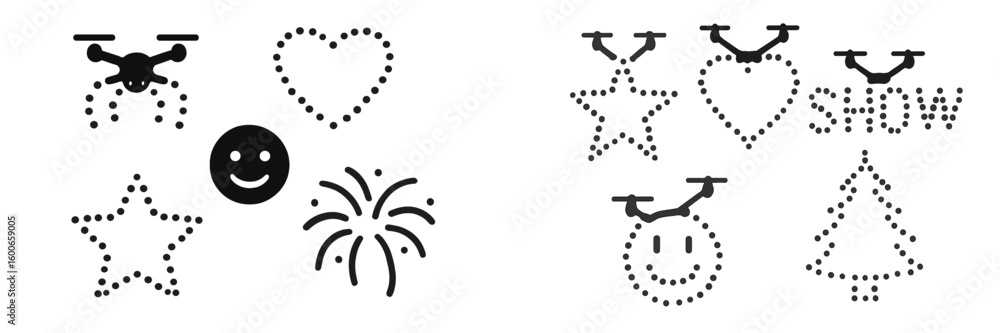 Fototapeta premium Display of drone light patterns celebrating a festive event at night in an urban environment with colorful designs and shapes