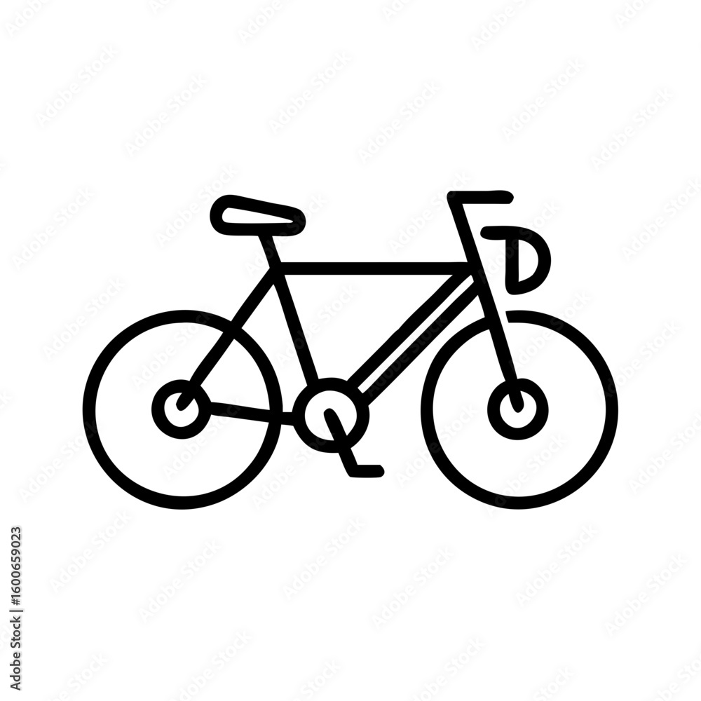 Obraz premium Vector art of a simple black line art icon of a bicycle with two wheels a frame handlebars and a seat isolated on a white background