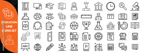 Education line icons set . Education and Learning thin line icons set. Education, School, Learning editable stroke icons. Vector illustration
