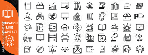 Education line icons set . Education and Learning thin line icons set. Education, School, Learning editable stroke icons. Vector illustration