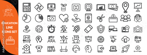 Education line icons set . Education and Learning thin line icons set. Education, School, Learning editable stroke icons. Vector illustration