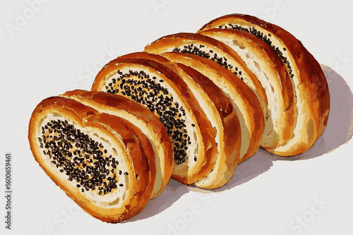 Seed Stars Bread sprinkled with sesame seeds isolated watercolor vector illustration svg