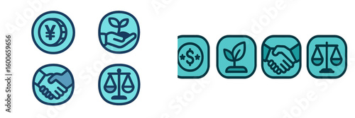 Visual representation of financial growth, sustainability, and partnership icons on a minimalist background