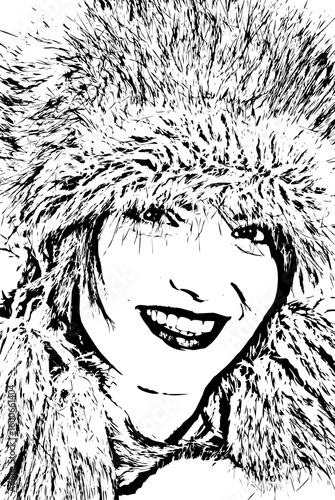 Closeup of beauty woman in fur hat