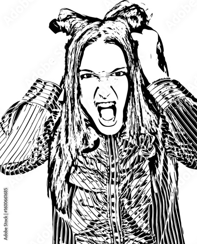 Nervous woman pulls her hair out