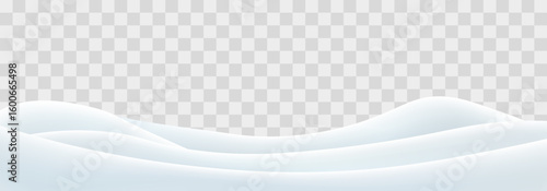 Snowdrifts isolated on png background. Snow landscape decoration, frozen hills. Empty snowbanks field. Christmas vector illustration. Transparent background.