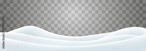 Snowdrifts isolated on png background. Snow landscape decoration, frozen hills. Empty snowbanks field. Christmas vector illustration. Transparent background.