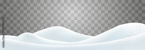 Snowdrifts isolated on png background. Snow landscape decoration, frozen hills. Empty snowbanks field. Christmas vector illustration. Transparent background.