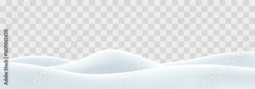 Snowdrifts isolated on png background. Snow landscape decoration, frozen hills. Empty snowbanks field. Christmas vector illustration. Transparent background.