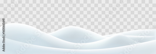 Snowdrifts isolated on png background. Snow landscape decoration, frozen hills. Empty snowbanks field. Christmas vector illustration. Transparent background.
