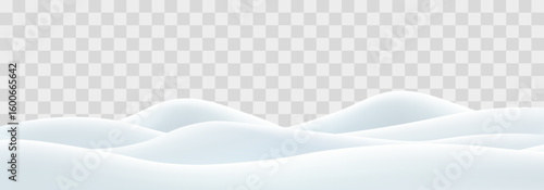 Snowdrifts isolated on png background. Snow landscape decoration, frozen hills. Empty snowbanks field. Christmas vector illustration. Transparent background.