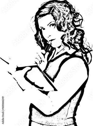 Thinking woman with agenda and pencil