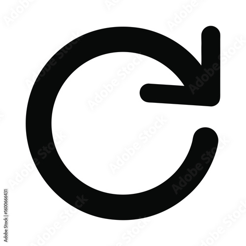 Black circular arrow icon with rounded ends on white background refresh reload